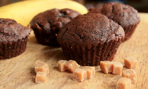 Chocolate, banana and fudge muffins